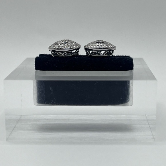 Round Sterling Silver Studs with Natural Diamond Accent - Picture 5 of 6